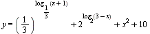 y = `+`(`^`(`/`(1, 3), log[`/`(1, 3)](`+`(x, 1))), `^`(2, log[2](`+`(3, `-`(x)))), `*`(`^`(x, 2)), 10)