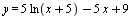 y = `+`(`*`(5, `*`(ln(`+`(x, 5)))), `-`(`*`(5, `*`(x))), 9)