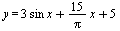 y = `+`(`*`(3, `*`(sin, `*`(x))), `/`(`*`(15, `*`(x)), `*`(Pi)), 5)