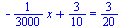 `+`(`-`(`*`(`/`(1, 3000), `*`(x))), `/`(3, 10)) = `/`(3, 20)